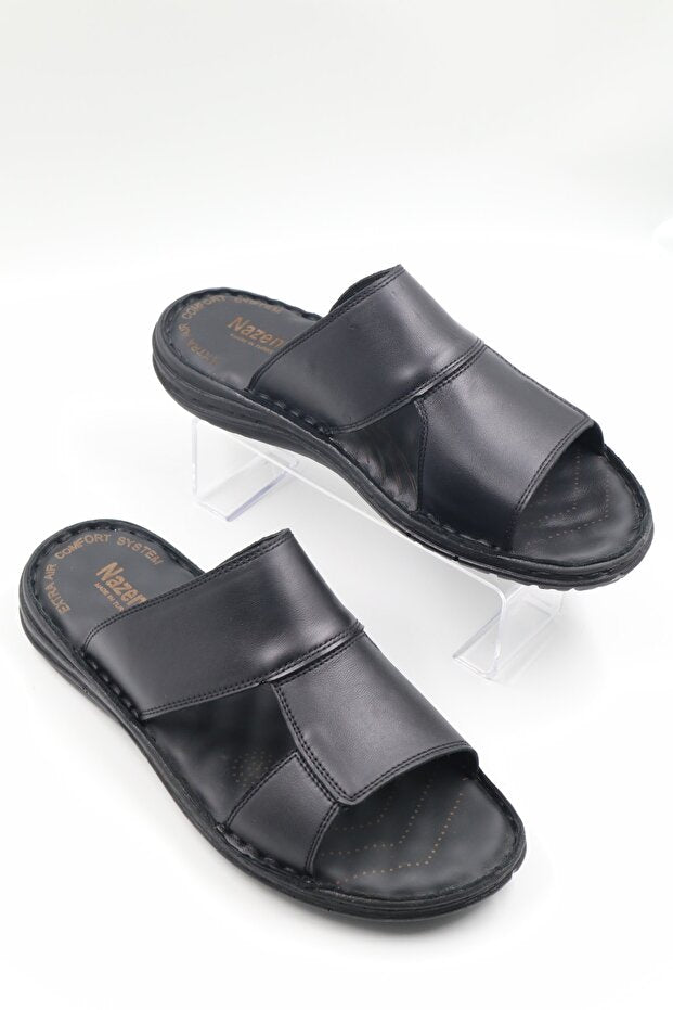 Chaussons  Fuspet pour hommes en cuir véritable noir à semelle souple