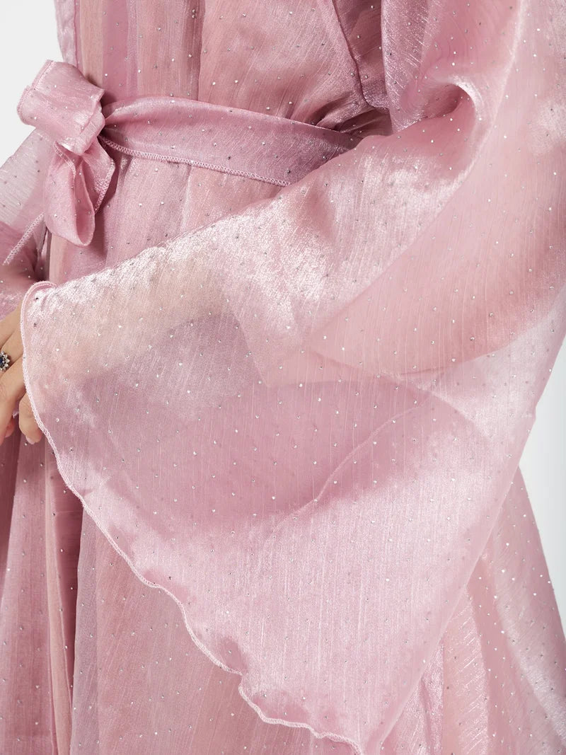 Abaya rose métallisée à paillettes pour les fêtes