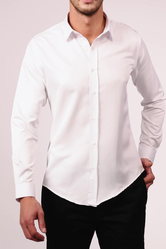 Chemise blanche pour homme Tudors,  coupe ajustée, manches longues, repassage facile, tissu respirant et absorbant la transpiration, à porter avec une cravate, idéale en toutes saisons