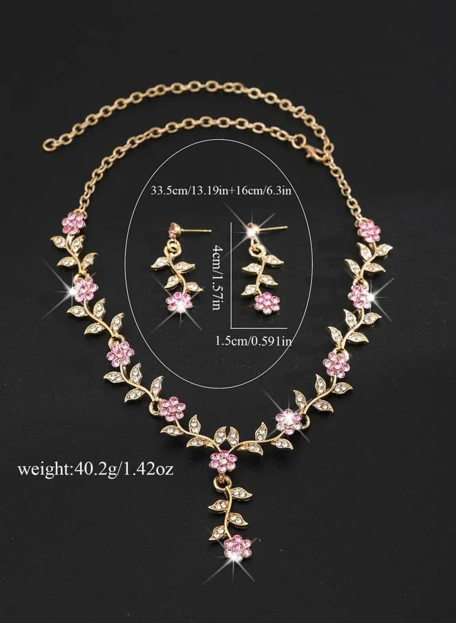 2-Piece Floral Rhinestone Embellished Necklace and Earrings Jewelry Set