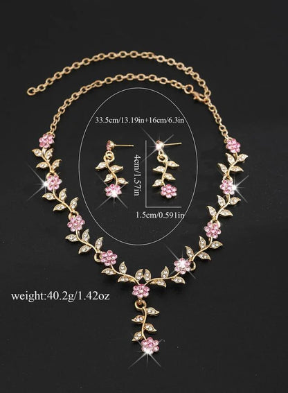 2-Piece Floral Rhinestone Embellished Necklace and Earrings Jewelry Set