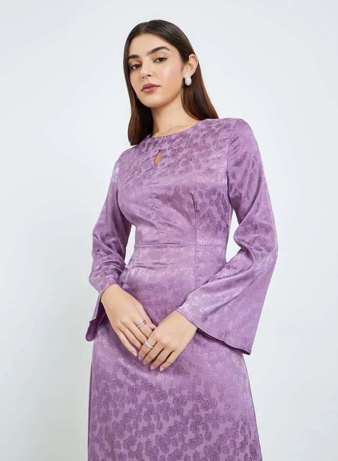 Robe longue trapèze violette à manches longues pour femme