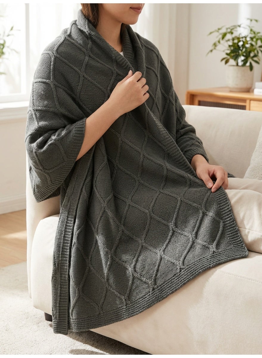 130 x 160 cm 400GSM Diamond Cotton Knitted Throw Blanket Mocha Brown Cozy Couch Sofa Bed Runner Travel Picnic and Decorative Boho Accent