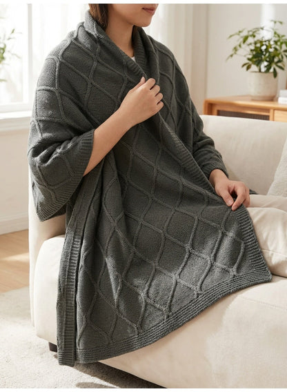 130 x 160 cm 400GSM Diamond Cotton Knitted Throw Blanket Mocha Brown Cozy Couch Sofa Bed Runner Travel Picnic and Decorative Boho Accent