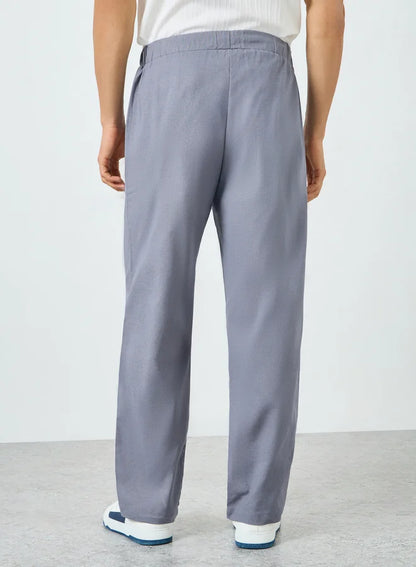 Pantalon gris uni pour homme, taille élastiquée avec cordon de serrage, coupe décontractée