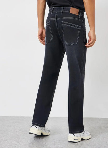 Jean noir délavé pour homme, coupe décontractée