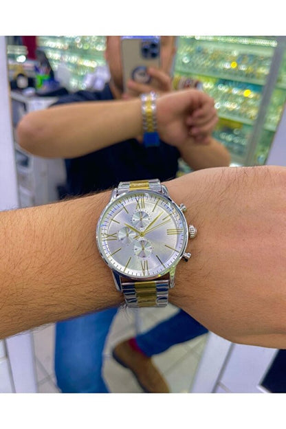 Montre-bracelet pour homme ÇENÇEN en acier inoxydable bicolore argent et or plaqué IPC