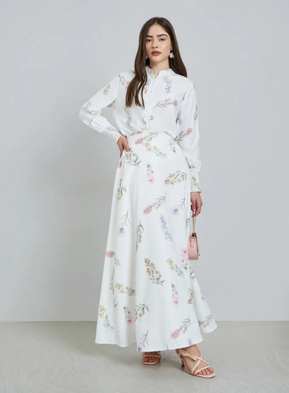 Ensemble haut et jupe maxi à imprimé floral blanc