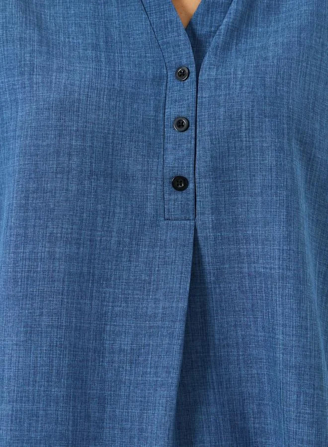 Ensemble haut à col en V uni et pantalon à taille élastique pour femme