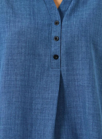 Ensemble haut à col en V uni et pantalon à taille élastique pour femme