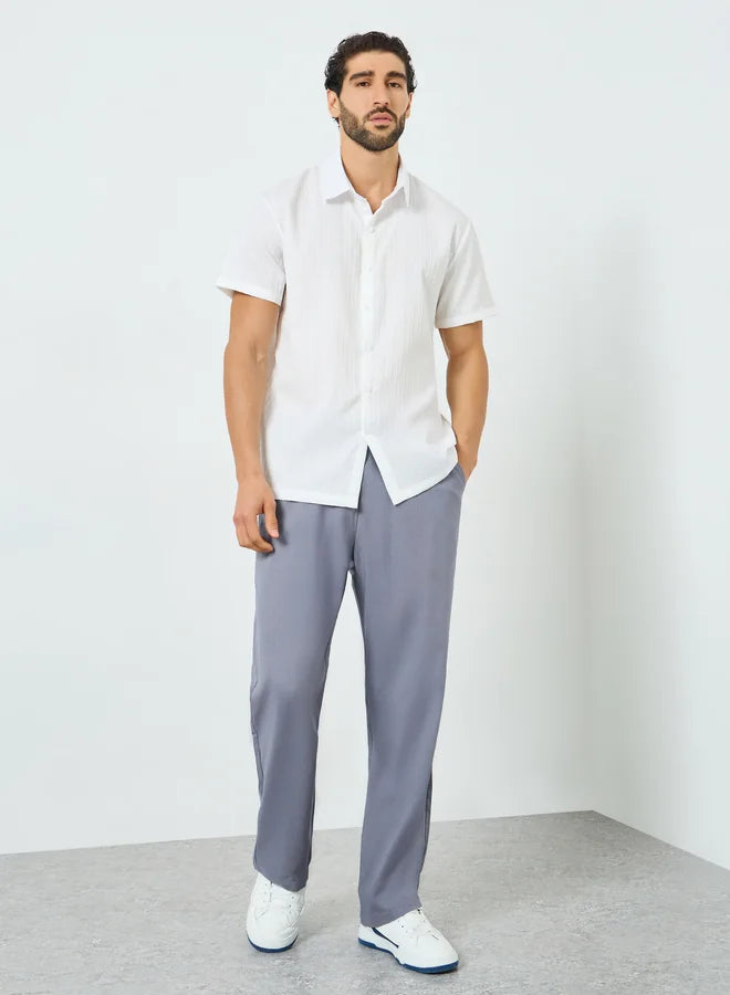 Pantalon gris uni pour homme, taille élastiquée avec cordon de serrage, coupe décontractée