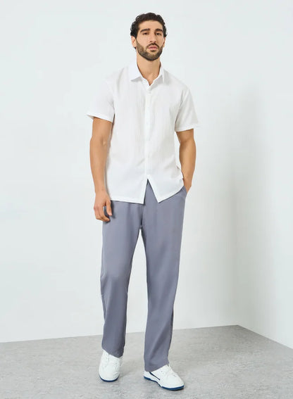 Pantalon gris uni pour homme, taille élastiquée avec cordon de serrage, coupe décontractée