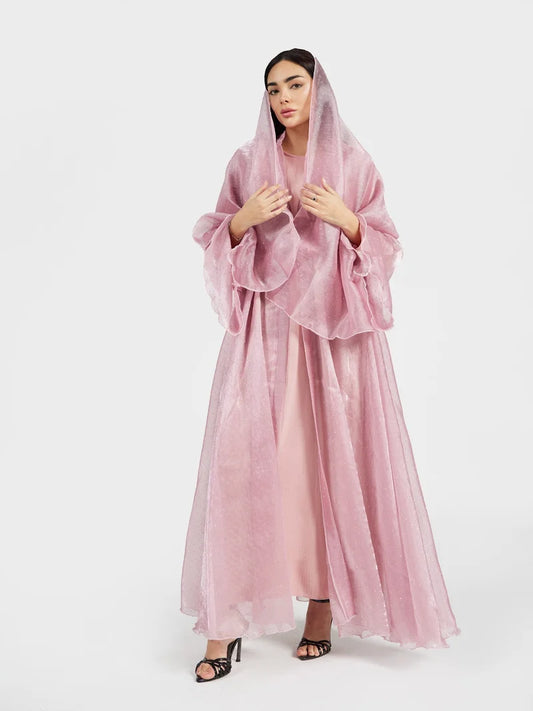 Abaya rose métallisée à paillettes pour les fêtes