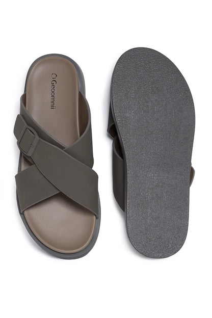 Geoomnii Men’s Arabic Sandals – Comfortable Casual Leather Slide Sandals for Everyday Wear
