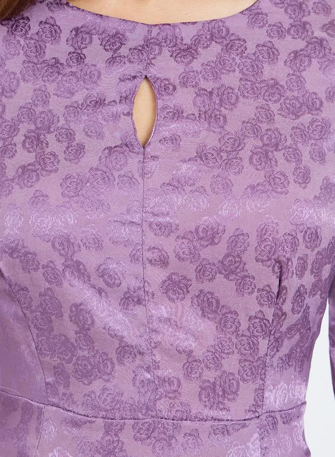 Robe longue trapèze violette à manches longues pour femme