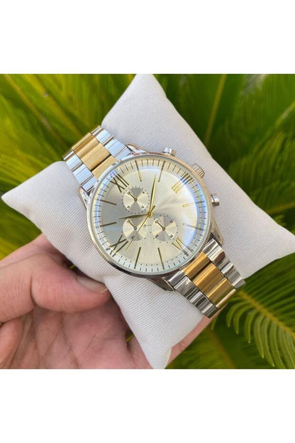 Montre-bracelet pour homme ÇENÇEN en acier inoxydable bicolore argent et or plaqué IPC