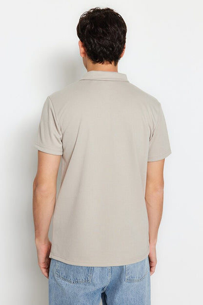 Premium Stone Regular/Normal Cut Piqué Zip-Up Polo Neck T-Shirt Tmnss23Po00019