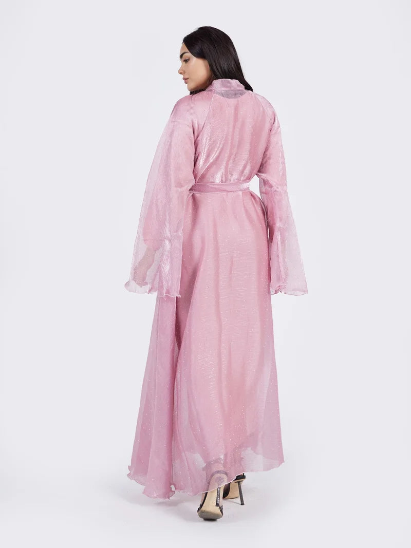 Abaya rose métallisée à paillettes pour les fêtes