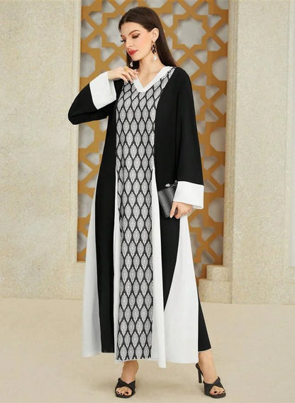 Take Two Geometric Pattern Color Block Jalabiya