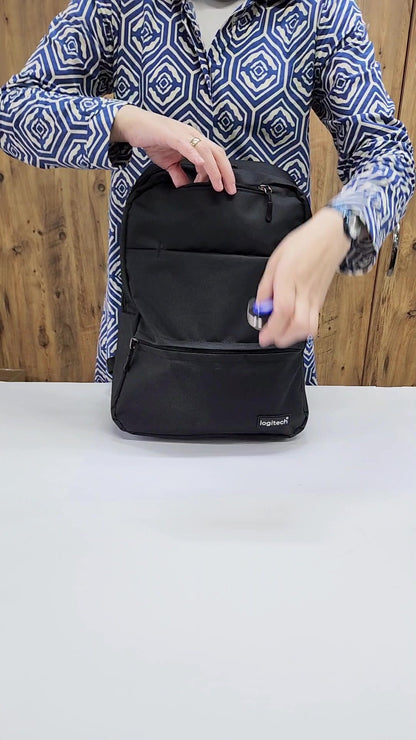 Sac à dos unisexe Logitech Original 15,6" en tissu noir pour ordinateur portable, idéal pour les voyages, l'école et le quotidien.