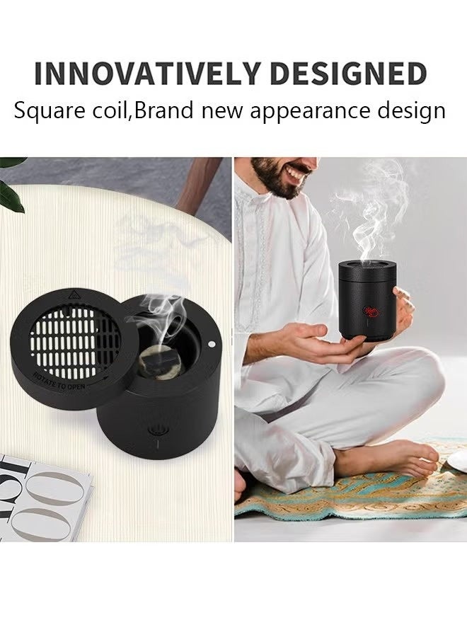 Portable Electronic Bakhour Burner with Rotating Head, Car Bakhoor 2000mAh Rechargeable Incense Diffuser, Fast Heating Auto Safety Shut-Off Every 1–2 Minutes, Type-C Aromatherapy Burner