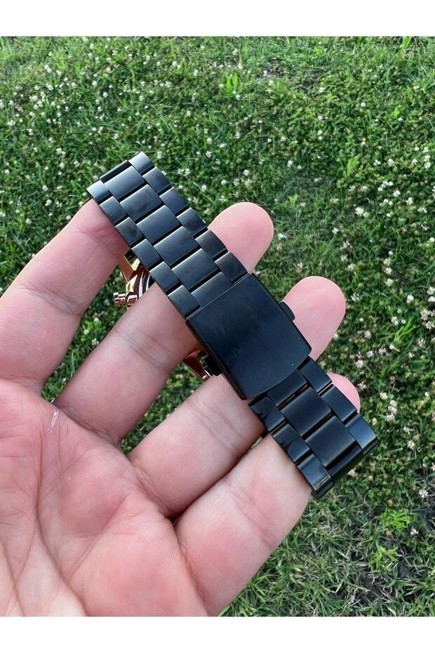 Montre-bracelet pour homme ÇENÇEN,  bracelet noir, boîtier or rose, acier inoxydable avec revêtement IPC, métal sport