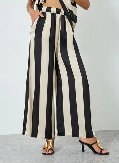 Ensemble haut et pantalon rayé à col rond pour femme