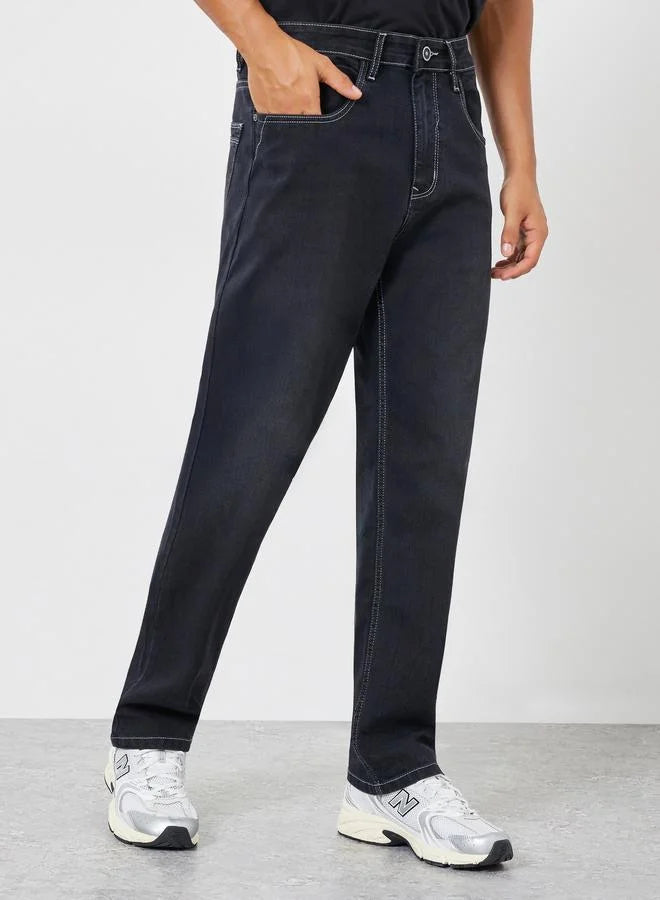 Jean noir délavé pour homme, coupe décontractée