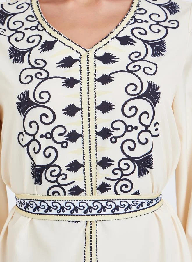 Women Beige Floral Embroidered Maxi Dress