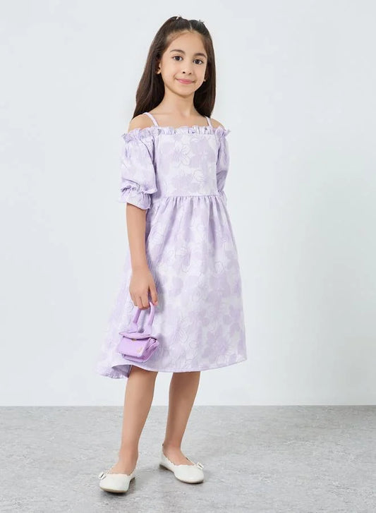 Robe trapèze fleurie lilas pour fille
