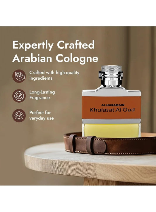Al Haramain Khulasat Al Oudh Eau de Parfum 100ml | Leather & Oud Men’s Perfume | Long-Lasting Oriental Fragrance