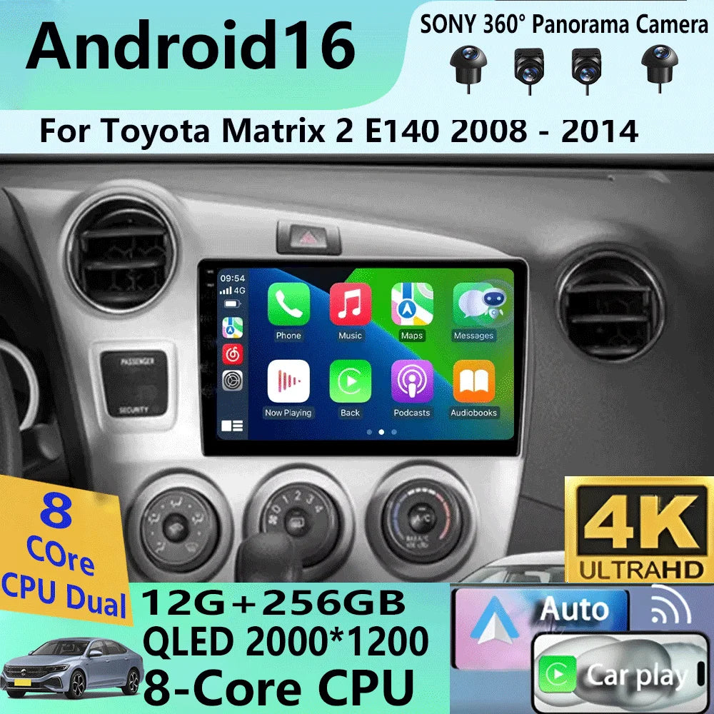 Autoradio Android 16 Carplay pour Toyota 2 E140 2008 2009 2010 2011 2012 2013 2014 Lecteur multimédia Navigation GPS
