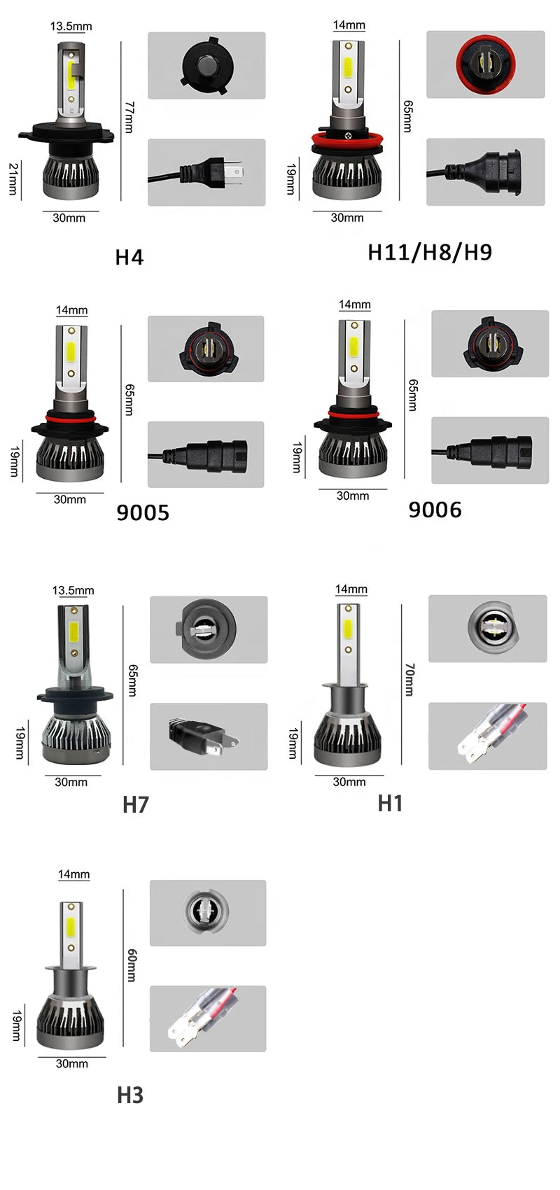 Mini ampoule LED antibrouillard automatique, lumière de sauna de voiture, H1, H7, H4, H3, H8, H9, H11, 9005, 9006, 9012, 6000LM, 6000K, 12V, 2 pièces par paire