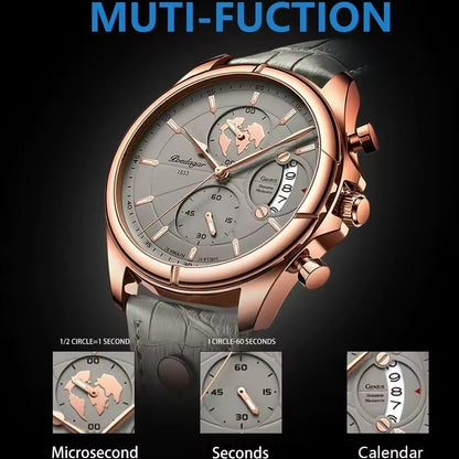 Montre homme POEDAGAR de luxe, chronographe, date, étanche, en cuir, style décontracté, à quartz, idéale pour le sport.
