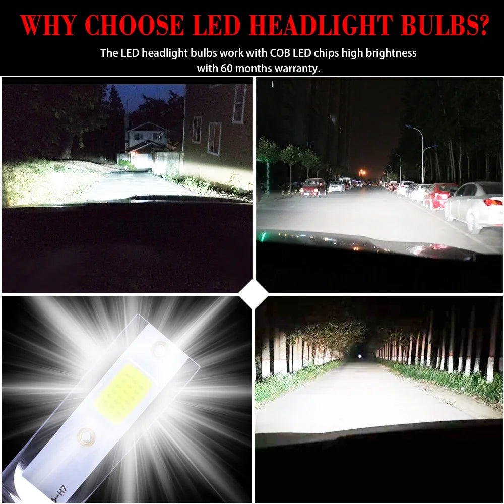 Mini ampoule LED antibrouillard automatique, lumière de sauna de voiture, H1, H7, H4, H3, H8, H9, H11, 9005, 9006, 9012, 6000LM, 6000K, 12V, 2 pièces par paire