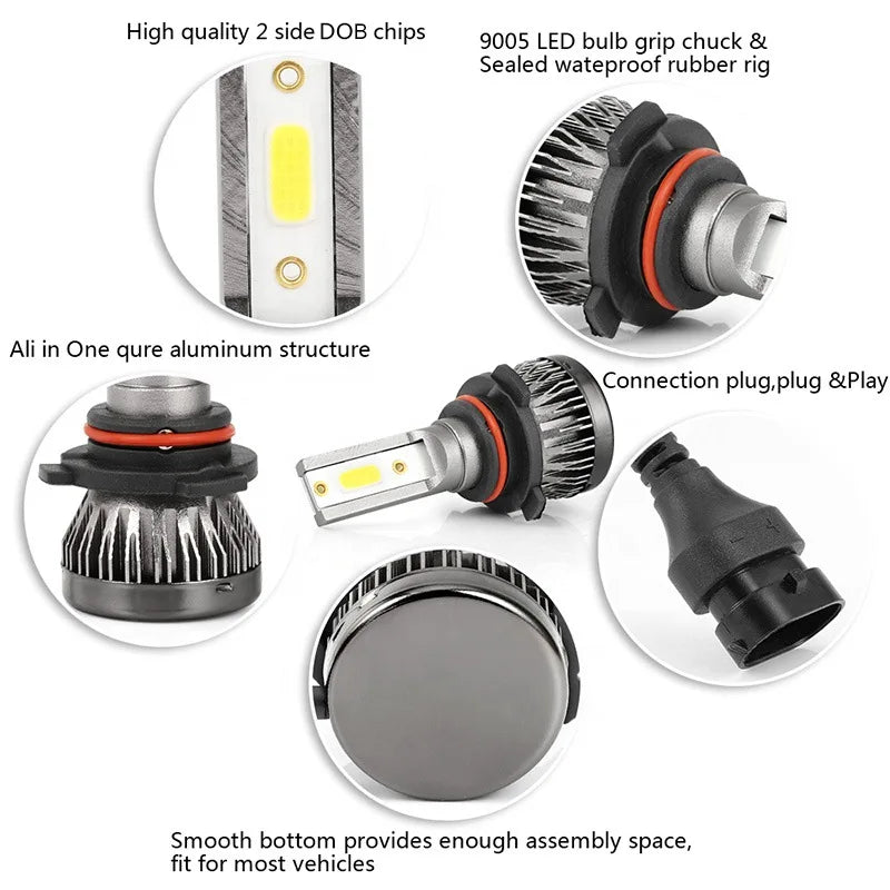 Mini ampoule LED antibrouillard automatique, lumière de sauna de voiture, H1, H7, H4, H3, H8, H9, H11, 9005, 9006, 9012, 6000LM, 6000K, 12V, 2 pièces par paire