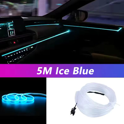Bande lumineuse LED pour intérieur de voiture, néon, câblage EL, lampe décorative pour auto, bricolage, lumière ambiante flexible, USB, escales de fête, diode, 5m