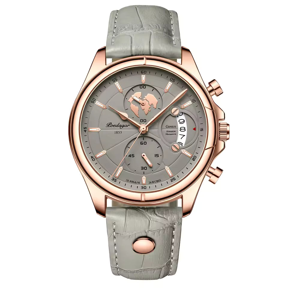 Montre homme POEDAGAR de luxe, chronographe, date, étanche, en cuir, style décontracté, à quartz, idéale pour le sport.