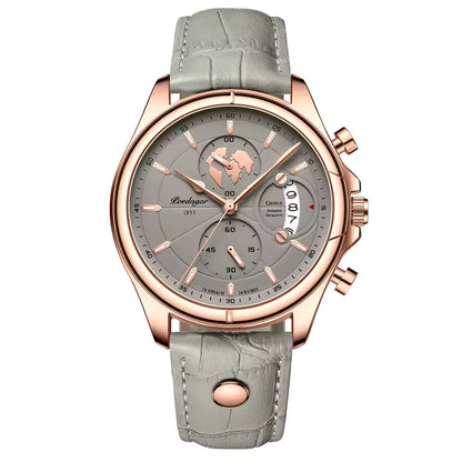 Montre homme POEDAGAR de luxe, chronographe, date, étanche, en cuir, style décontracté, à quartz, idéale pour le sport.