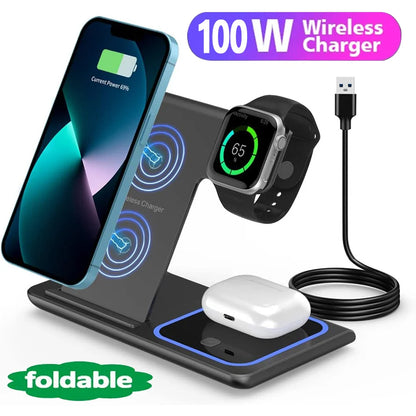 Support de chargeur rapide sans fil à LED, station de charge pliable, iPhone 15, 14, 13, 12, 11, Apple Watch 9, 8, 7, 6, 5, Airpods Pro, 40W, 3 en 1 - AliExpress 202192403
