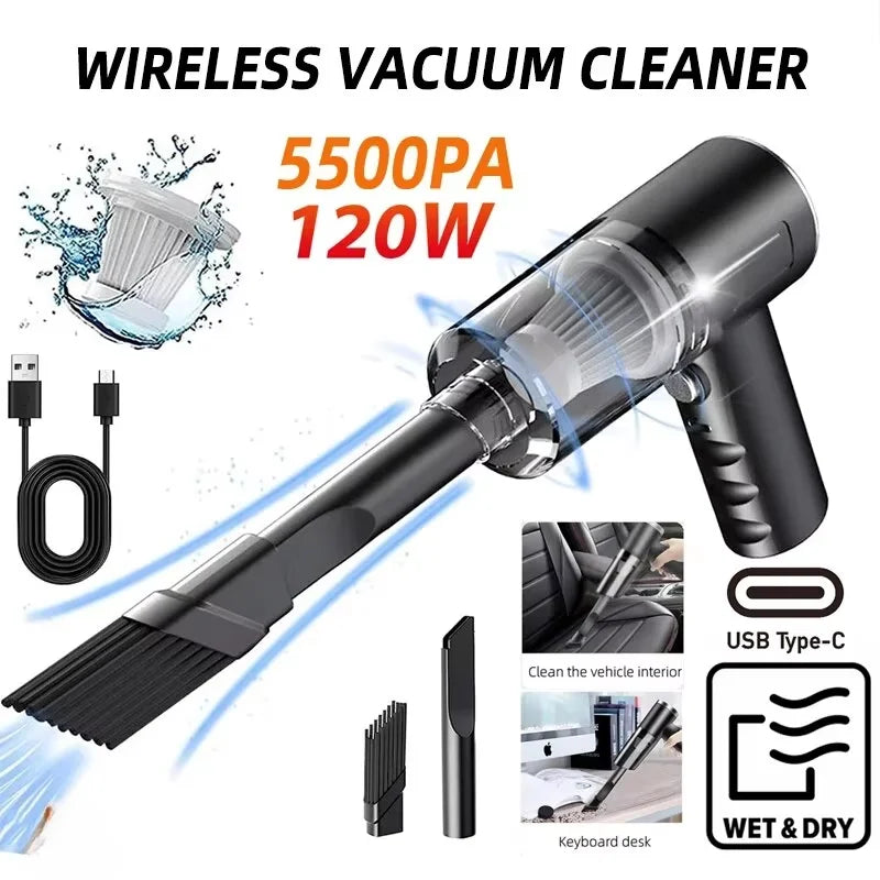 1PC aspirateur sans fil 120W haute puissance noir double usage pour la maison et la voiture puissant aspirateur à main Portable
