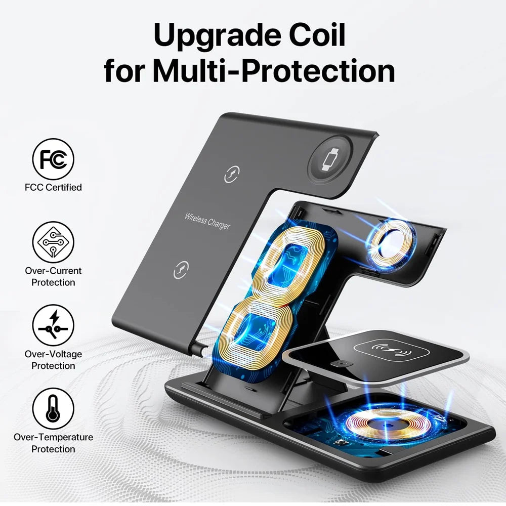 Support de chargeur rapide sans fil à LED, station de charge pliable, iPhone 15, 14, 13, 12, 11, Apple Watch 9, 8, 7, 6, 5, Airpods Pro, 40W, 3 en 1 - AliExpress 202192403