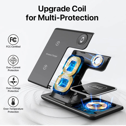 Support de chargeur rapide sans fil à LED, station de charge pliable, iPhone 15, 14, 13, 12, 11, Apple Watch 9, 8, 7, 6, 5, Airpods Pro, 40W, 3 en 1 - AliExpress 202192403