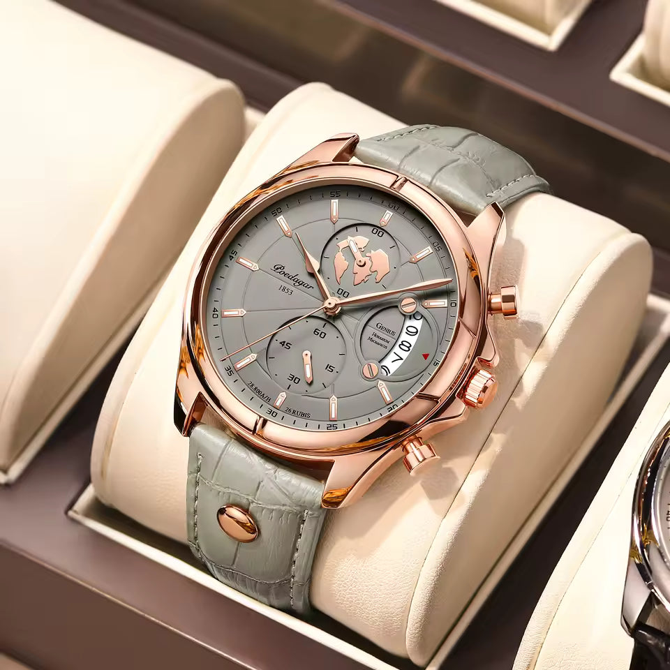 Montre homme POEDAGAR de luxe, chronographe, date, étanche, en cuir, style décontracté, à quartz, idéale pour le sport.