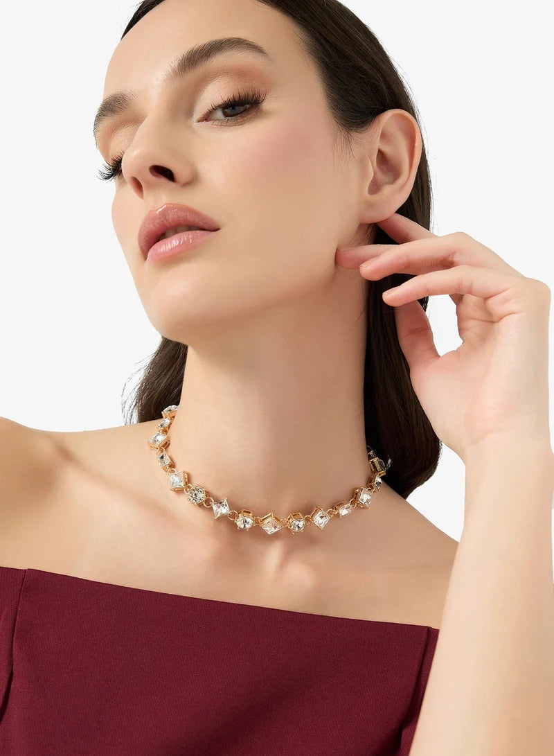 Collier ras-de-cou orné de strass et de diamants