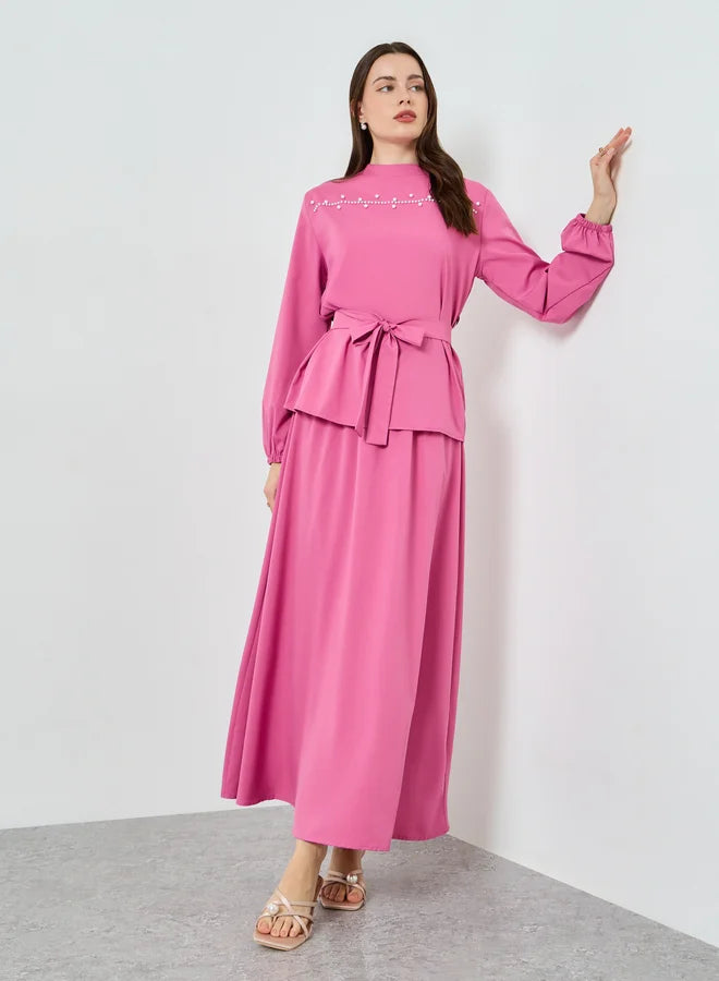Ensemble haut et jupe maxi orné de perles pour femme