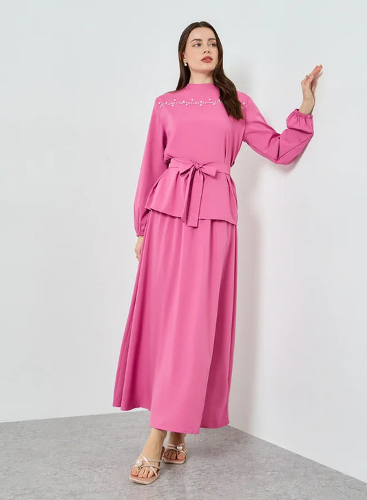 Ensemble haut et jupe maxi orné de perles pour femme