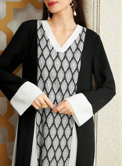 Take Two Geometric Pattern Color Block Jalabiya