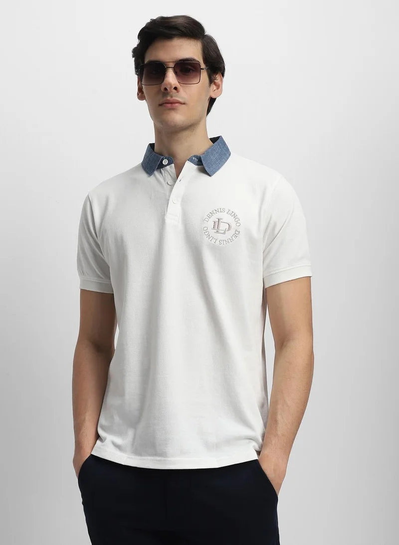 White Slim Fit Solid Polo Collar T-shirt for Men - 100% Cotton, Short Sleeve, Casual,