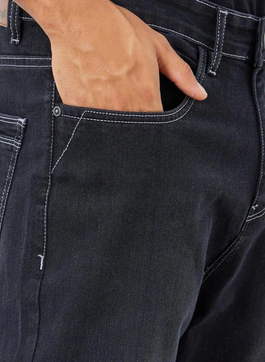 Jean noir délavé pour homme, coupe décontractée